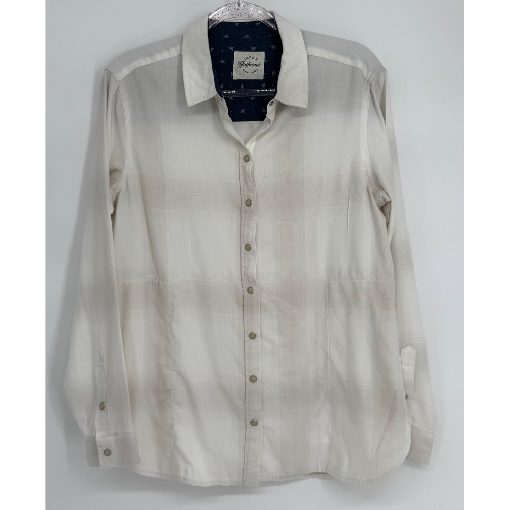 Jachs Girlfriend Womens Cream White Plaid Button Down‎ Shirt Long Sleeve Sz M